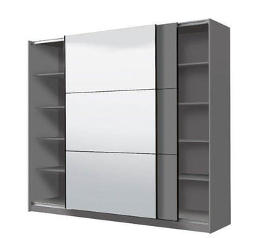 Valentina Graphite Grey 220cm Sliding Wardrobe with Mirror and Ample Storage - UK Luxury Furniture